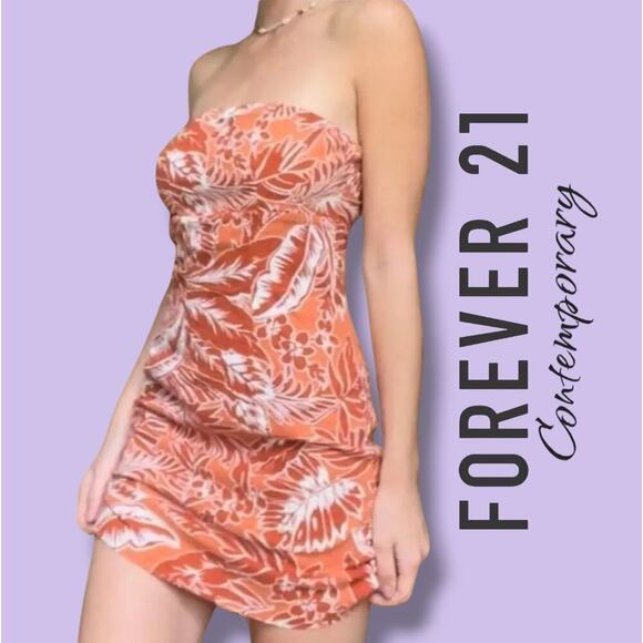 Forever 21 Contemporary Women’s Orange Tropical Strapless Zip-Up Dress – Medium - Picture 6 of 7